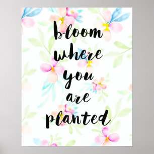 Bloom Where You Are Planted Watercolor Floral Poster