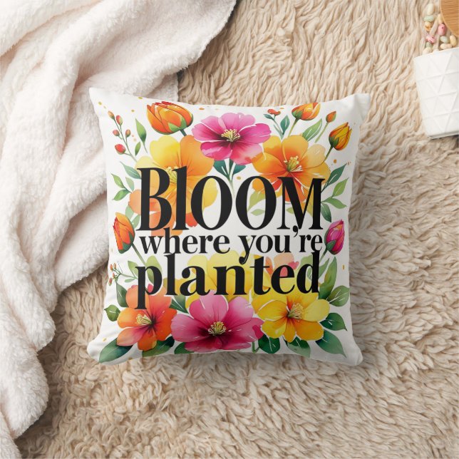 Bloom Where You’re Planted – Vibrant Floral Motiva Cushion (Blanket)