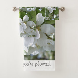 Bloom where you're planted green and white floral bath towel set