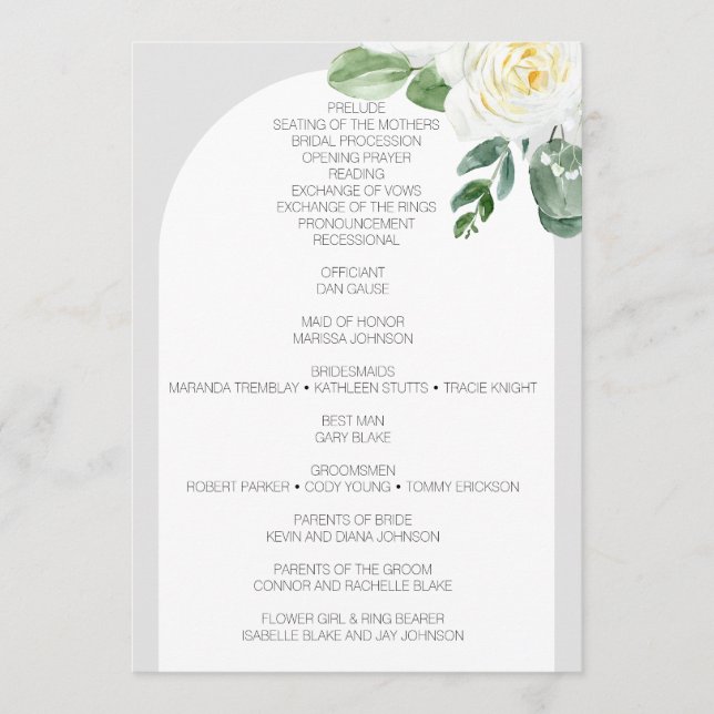 Bloom White Floral Wedding Programme (Front)