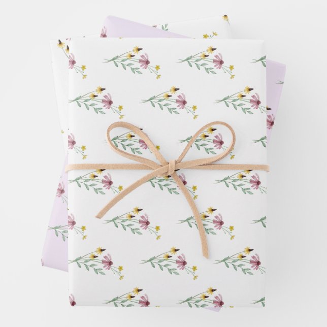 Bloom Wildflower Garden Baby Shower Wrapping Paper Sheet (In situ)
