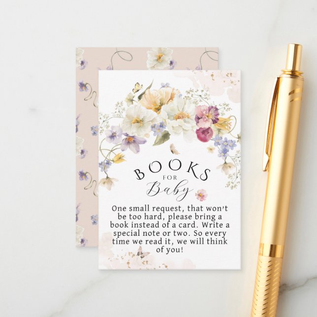 Bloom Wildflower Rustic Baby Shower Books for Baby Enclosure Card (Front/Back In Situ)