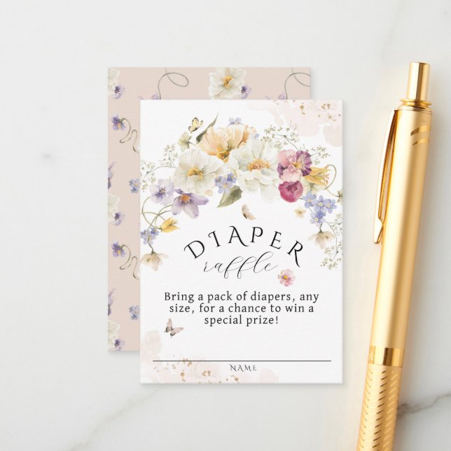 Bloom Wildflower Rustic Baby Shower Diaper Raffle Enclosure Card (Front/Back In Situ)