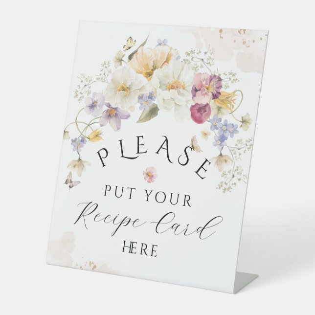Bloom Wildflower Rustic Bridal Shower Recipe Pedestal Sign (Front)