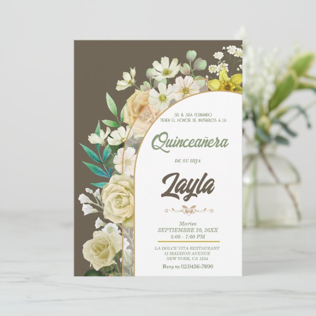 Bloom with Beauty: Elegant Yellow Floral  Invitation (Standing Front)