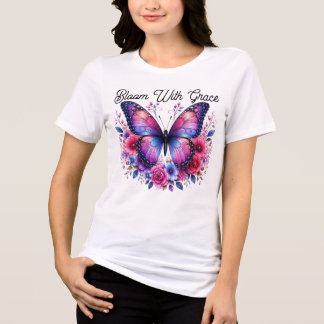 Bloom With Grace Butterfly Floral Women T-Shirt | Tri-Blend Shirt
