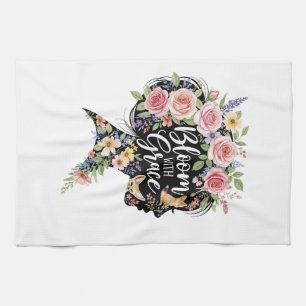 Bloom with Grace Elegant Floral Inspirational Art Tea Towel