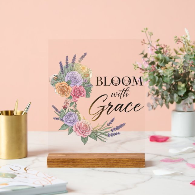 Bloom with Grace Elegant Floral Woman Silhouette Acrylic Sign (Wedding)
