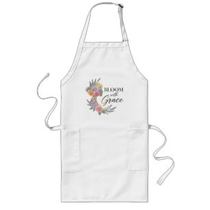 Bloom with Grace Elegant Floral Woman Silhouette Long Apron
