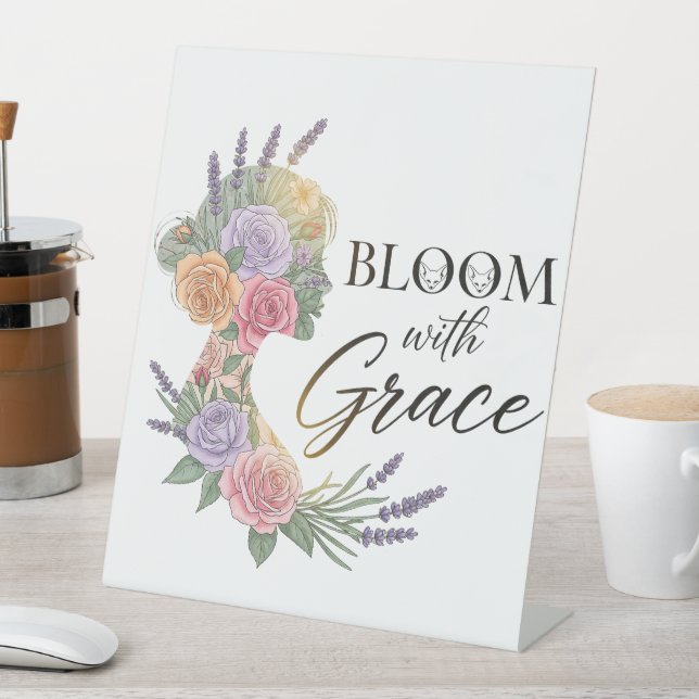 Bloom with Grace Elegant Floral Woman Silhouette Pedestal Sign (In SItu)