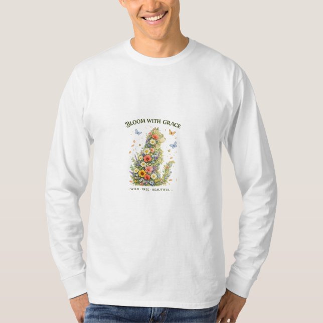Bloom With Grace Floral Cat T-Shirt | (Front)