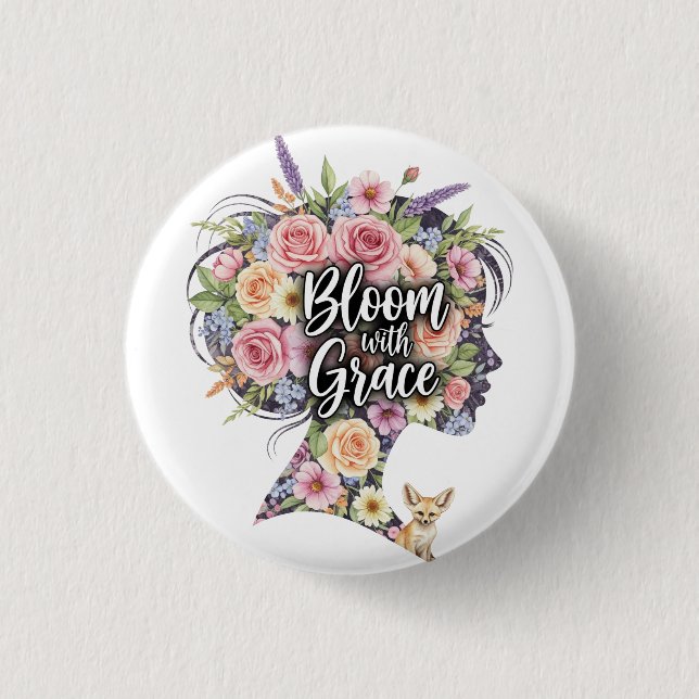 Bloom with Grace Floral Inspirational Quote Design 3 Cm Round Badge (Front)