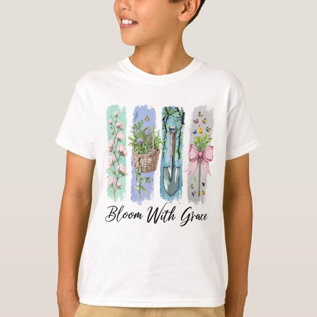Bloom with Grace Garden Floral Art T-Shirt (Front)