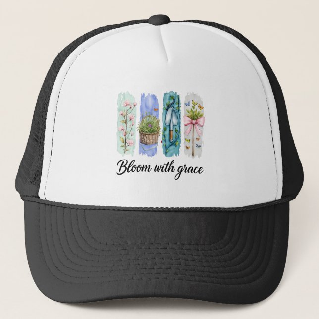 Bloom with Grace Garden Floral Art Trucker Hat (Front)