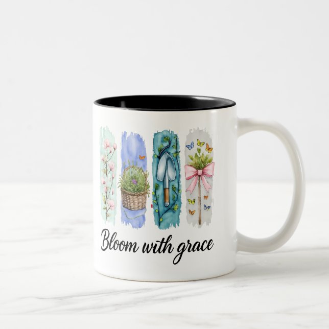 Bloom with Grace Garden Floral Art Two-Tone Coffee Mug (Right)