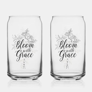 "Bloom with Grace" Inspirational Floral Quote Can Glass