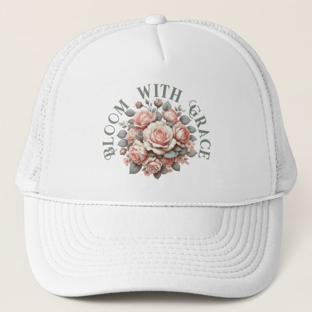 Bloom With Grace Shabby Chic Rose  Trucker Hat (Front)