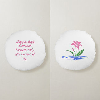 Bloom With Happiness | Floral Inspirational Quote Round Cushion