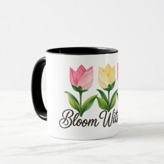 Bloom With Joy Pink Yellow Tulip Floral Coffee Mug
