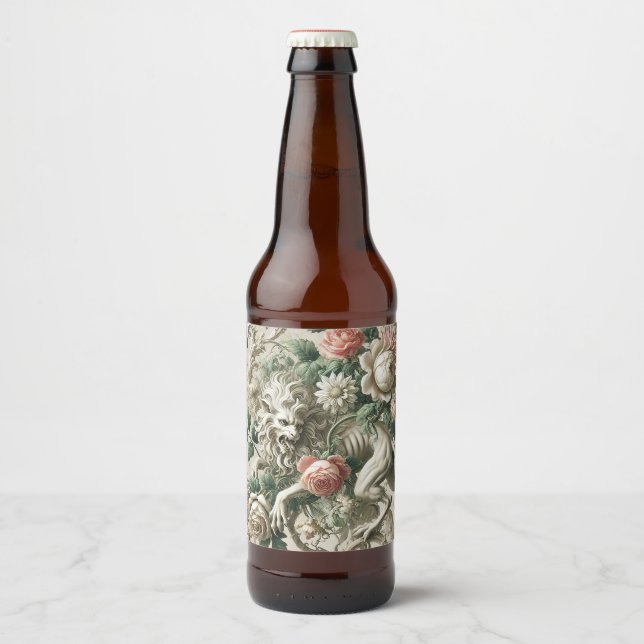 Bloombound Sentinel – Gothic Floral Design Beer Bottle Label (Front)