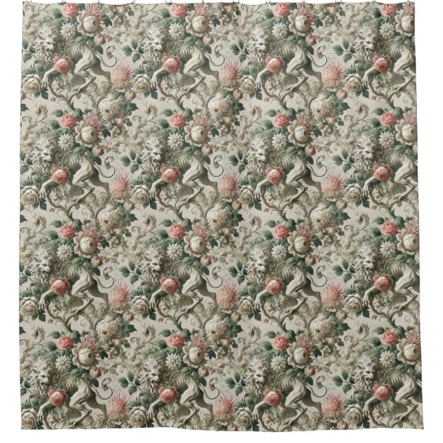 Bloombound Sentinel – Gothic Floral Design Shower Curtain (Front)