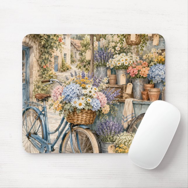 Bloomcore Flower Market Bicycle Mouse Mat (With Mouse)