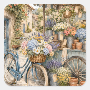 Bloomcore Flower Market Bicycle Square Sticker