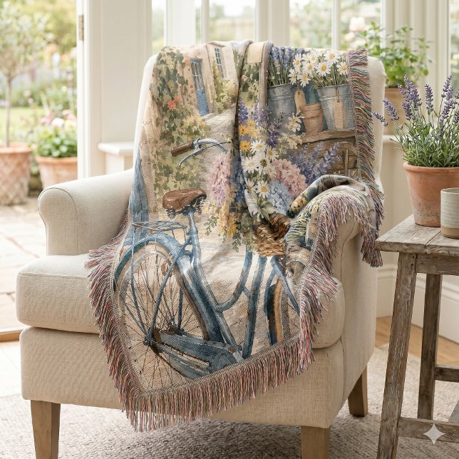 Bloomcore Flower Market Bicycle Throw Blanket (Bloomcore Flower Market Bicycle Throw Blanket)