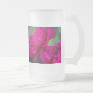 Bloomed Pink Rose Frosted Glass Beer Mug