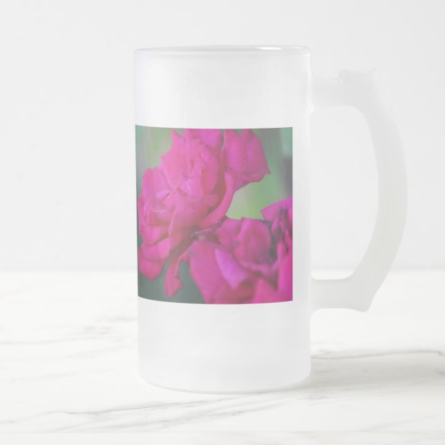Bloomed Pink Rose Frosted Glass Beer Mug (Right)