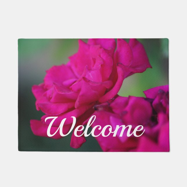 Bloomed Pink Rose Welcome Doormat (Front)