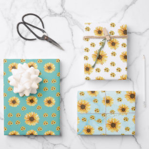 Bloomind sunflowers in the garden wrapping paper sheet
