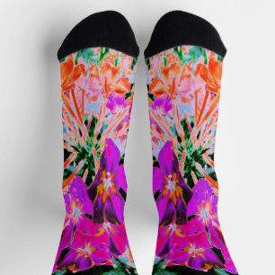 Blooming Abstract Magenta and Orange Flower Socks