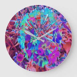 Blooming Abstract Purple and Blue Flower Large Clock