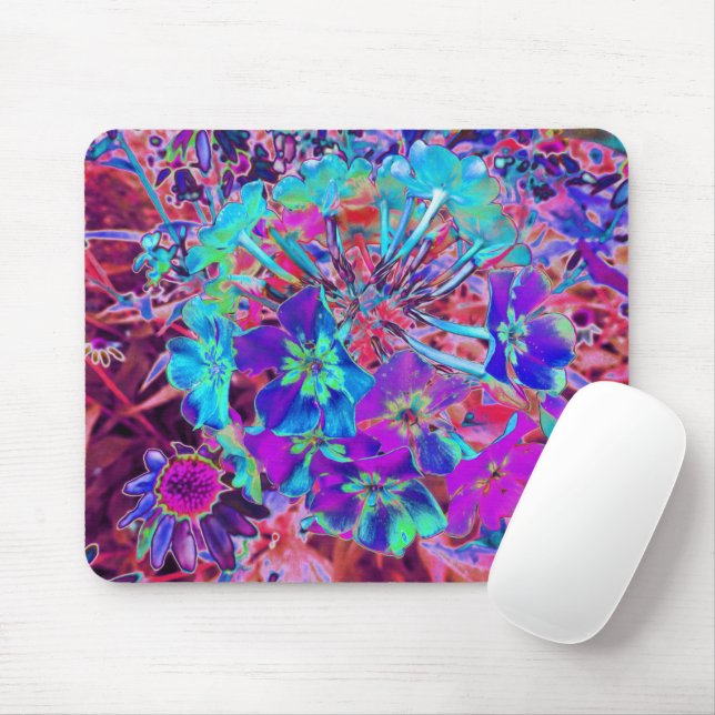 Blooming Abstract Purple and Blue Flower Mouse Mat (With Mouse)