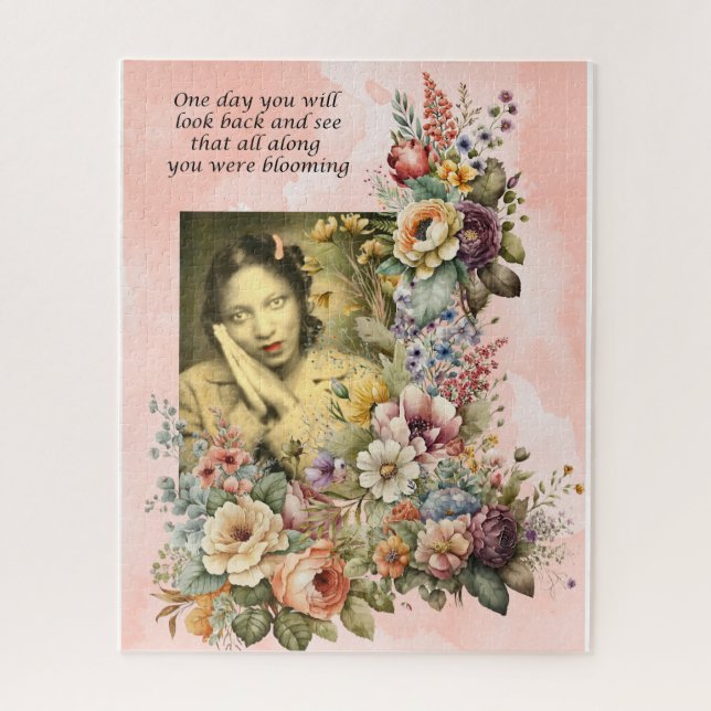 "Blooming all Along" quote pretty girl and flowers Jigsaw Puzzle (Vertical)