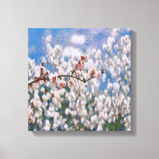 Blooming Almond Tree Pointillism Artwork Canvas Print (Front)