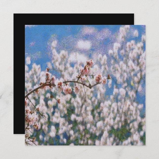 Blooming Almond Tree Pointillism Artwork Invitation (Front/Back)