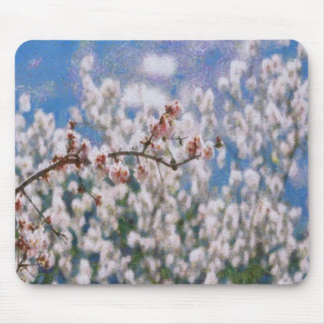 Blooming Almond Tree Pointillism Artwork Mouse Mat (Front)