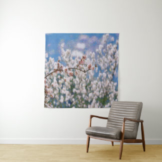 Blooming Almond Tree Pointillism Artwork Tapestry