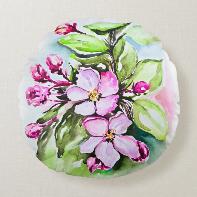  Blooming Apple Blossoms Round Cushion (Front)