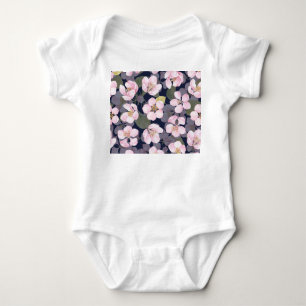 Blooming Apple: Dark Blue Watercolor Baby Bodysuit