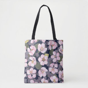 Blooming Apple: Dark Blue Watercolor Tote Bag