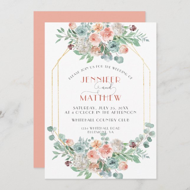 Blooming Apricot Floral - Apricot Background | Invitation (Front/Back)