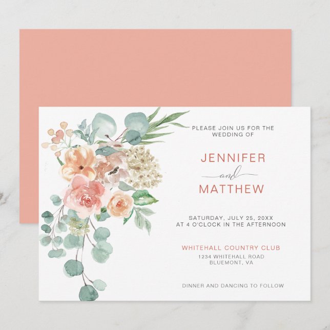 Blooming Apricot Floral Bouquet Horizontal| Invitation (Front/Back)