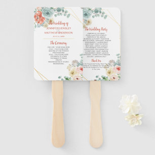 Blooming Apricot Floral Geometric Frame Wedding Hand Fan