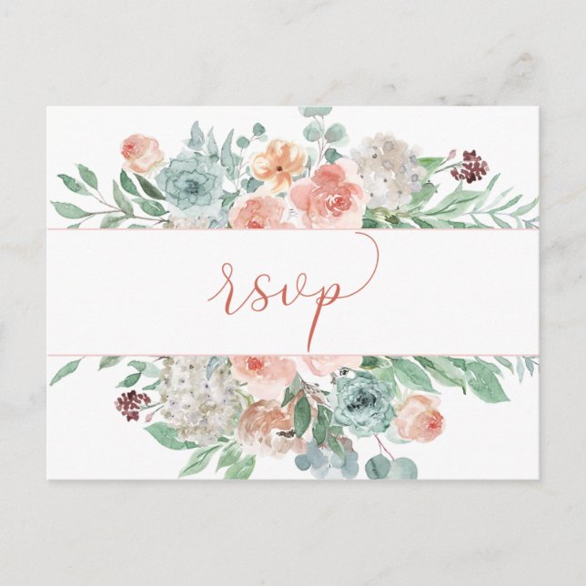 Blooming Apricot Watercolor Floral RSVP Postcard (Front)