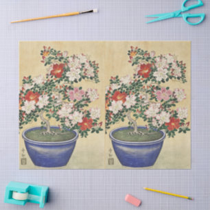 Blooming Azalea in Blue Pot Janpanese Flower Art Tissue Paper