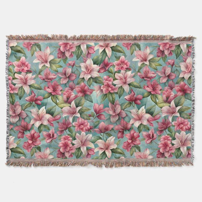Blooming Azaleas Pattern Throw Blanket (Front)