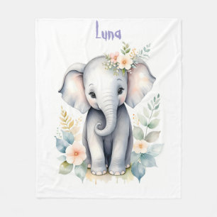 Blooming Baby Elephant Fleece Blanket